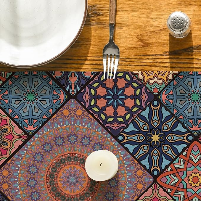 Artoid Mode Boho A Bohemia Style Table Runner, Vintage Rustic Farmhouse Kitchen - Image 7
