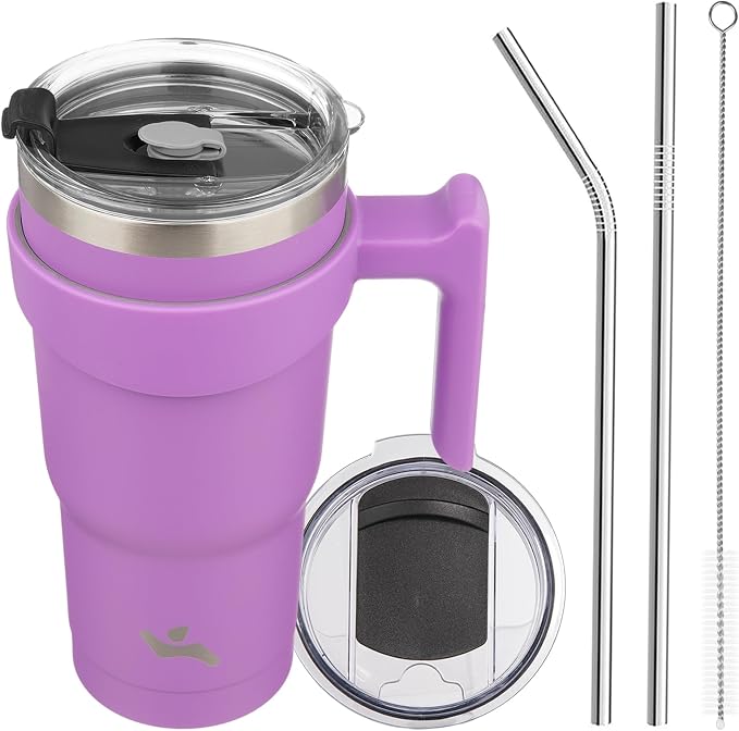 Konokyo 20 oz Tumbler with Handle and Straw, Insulated Travel Mug | Lavender; by Konokyo
