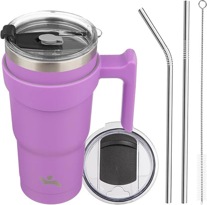 Konokyo 20 oz Tumbler with Handle and Straw, Insulated Travel Mug | Lavender; by Konokyo