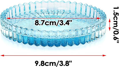 JUXYES 8 Pack Clear Blue Crystal Coasters Round Cup Mat, Glass Coasters for Drinks Coffee Tea Wine, Decorative Wine Bottle Coaster, Crystal Drink Coasters for Restaurant bar Kitchen Dining Table