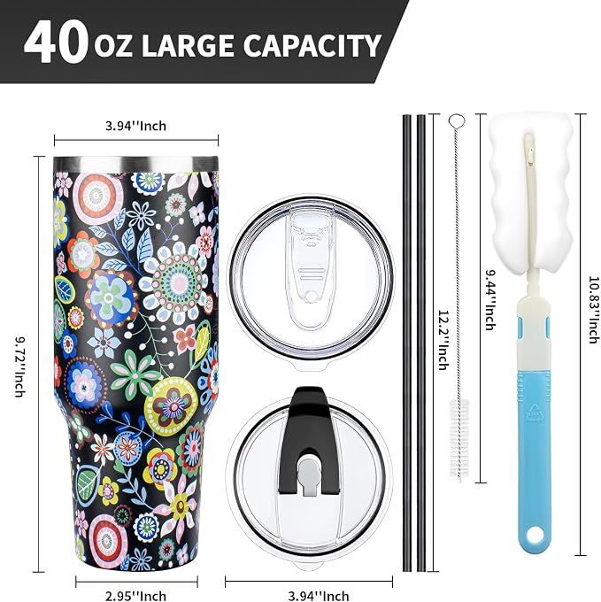 40 oz Tumbler with Lids and Straws, Stainless Steel Insulated Coffee Tumbler - Image 2
