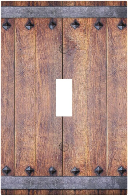 Decorative Light Switch Cover Rustic Farmhouse Barn Door Vintage Wood 1 Gang Wall Plate Cover Single Toggle Outlet Covers Switchplate Electrical Faceplate for Bathroom Cabin Decor（2 Pack）