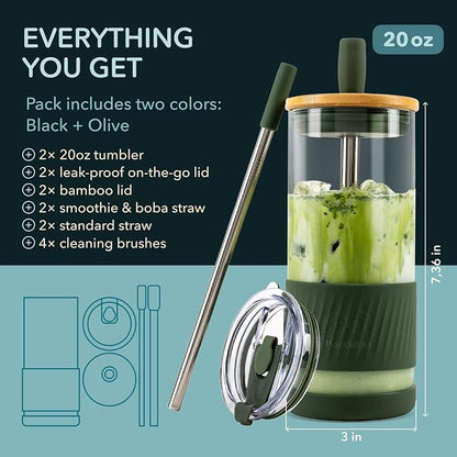 Pandaloo® Glass Cups With Lids and Straws -20 Fl Oz- Perfect Size Iced Coffee - Image 2