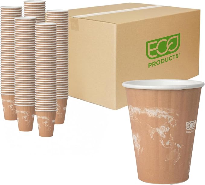 ECO PRODUCTS Compostable Disposable Insulated World Art 8oz Coffee Cups by Eco-Products