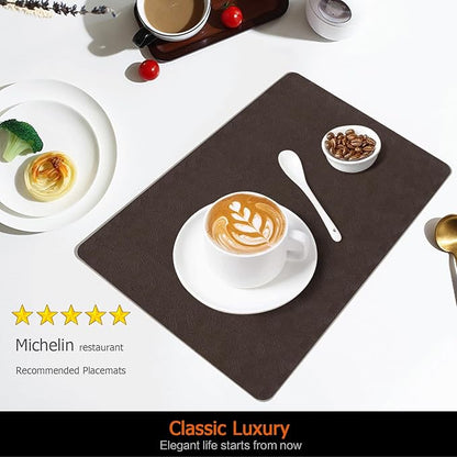 Vinyl Placemats Set of 12 Faux Leather 100% Waterproof Wipeable Washable Place Mats Heat Resistant Easy Clean Non-Slip Table Mats for Indoor Outdoor. (12,Coffee)