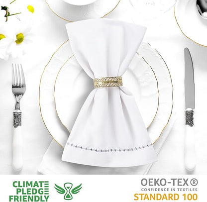 Urban Villa Easter Cloth Napkins Hemstitch White Grey 100% Cotton Absorbent Dinner Napkins (Set of 6) 20x20 Inches Soft Durable Washable Reusable Ideal for Everyday Use Wedding Parties Cloth Napkins