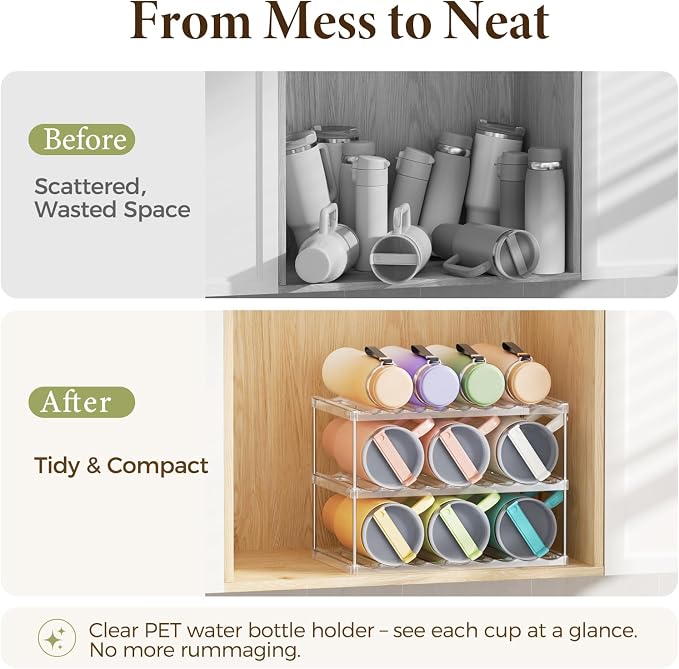 LAMU Stackable Water Bottle Organizer Holder Tumbler Cup Storage Rack | 3 Tier - Image 5