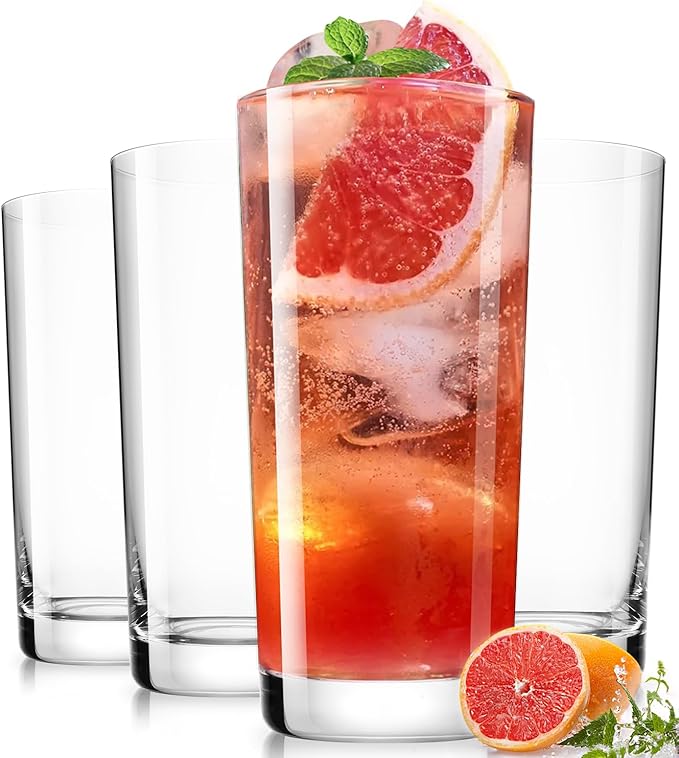 Drinking Water Glass Cups Set, Crystal Highball Glasses cups set of 4, 16oz | by LUNAMANTHA