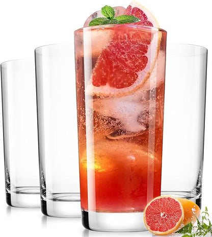 Drinking Water Glass Cups Set, Crystal Highball Glasses cups set of 4, 16oz | by LUNAMANTHA