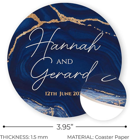 100 Pack Personalized Wedding Coasters, Custom Cardboard Coasters for Drinks with Photo Print and Text, Keepsake Wedding Favors and Gifts for Couples, 3.95" Round (Design 5)
