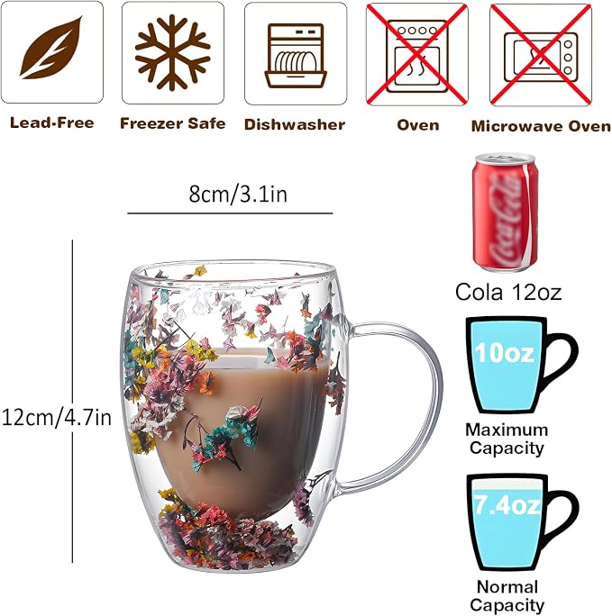 NBHUZEHUA Double Wall Coffee Mugs Set of 2 Insulated Glass Cup Set Newly Wed - Image 2