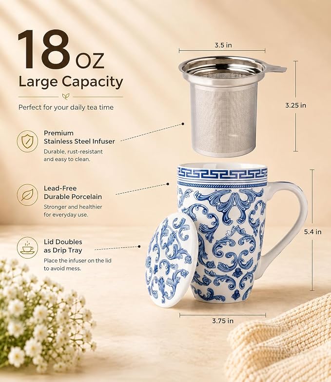 AmorArc Tea Cup With Infuser and Lid, 18oz Loose Leaf Tea Mug With Steeper | - Image 2