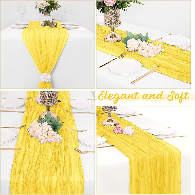 8 Pack Lemon Yellow Cheesecloth Table Runners 20x120 Inch Gauze Table Runner - Image 4