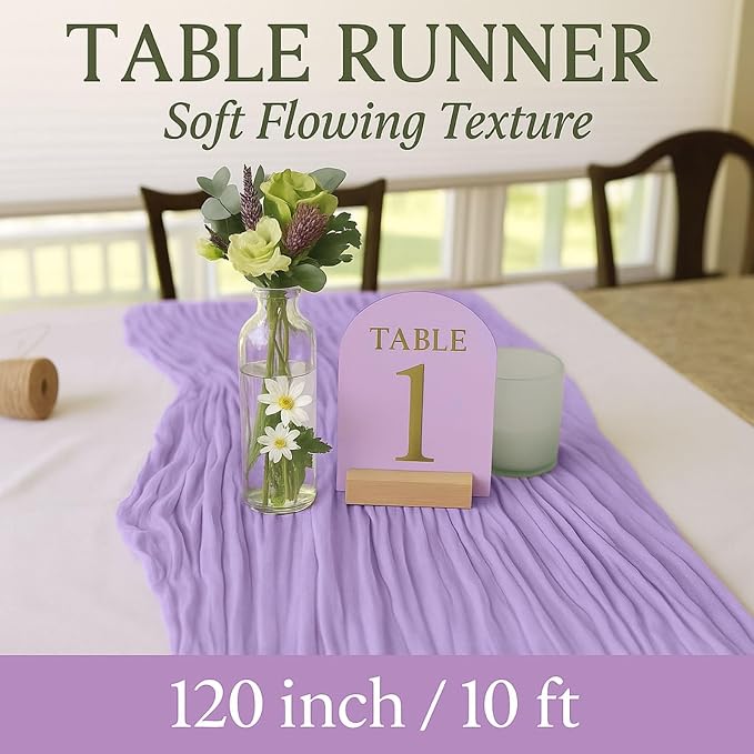 10FT Lilac Purple Cheesecloth Table Runner 120 Inch Rustic Boho Gauze Cheese - Image 2
