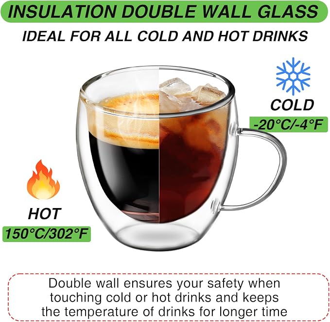 Espresso Cups Set of 4, 5oz Espresso Shot Glass Double Walled Coffee Cups | - Image 2