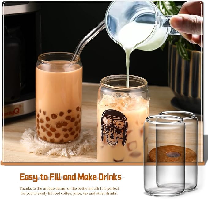 Glass Cups with Lids and Straws 6 pcs, 16 oz-DWTS Cute Tumbler, Beer Drinking - Image 8