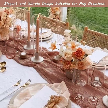 12 Pack 10Ft Cheesecloth Table Runner 35x120 Inch Boho Gauze Table Runner Rustic Cheese Cloth Long Romantic Table Runners for Wedding Bridal Shower Birthday Party Table Decor (Dusty Blush)