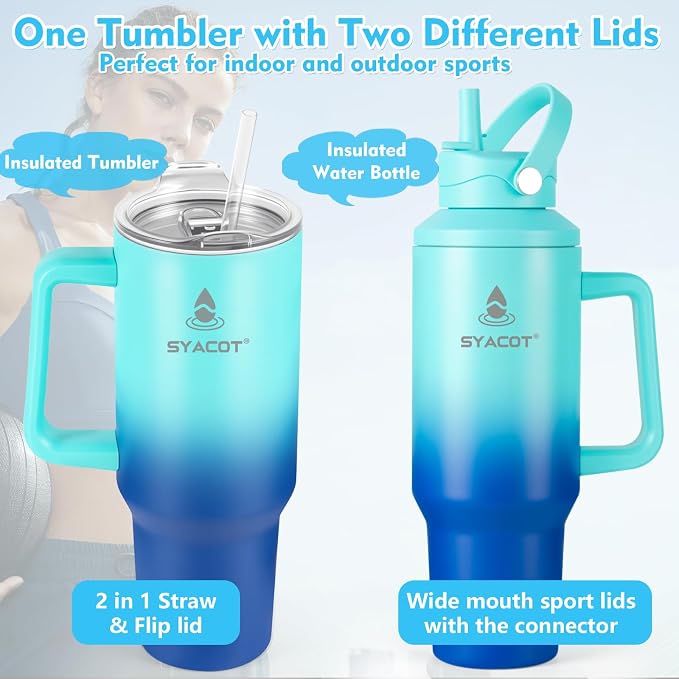 40 oz Tumbler with Handle and Straw or Convert to 40 oz Insulated Water Bottle - Image 2