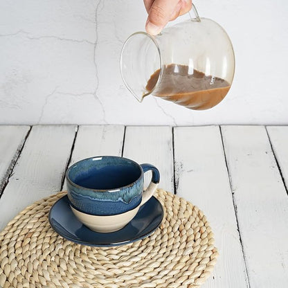 Bosmarlin Ceramic Cappuccino Cup and Saucer Set of 2, 10 Oz, Coffee Cups - Image 5