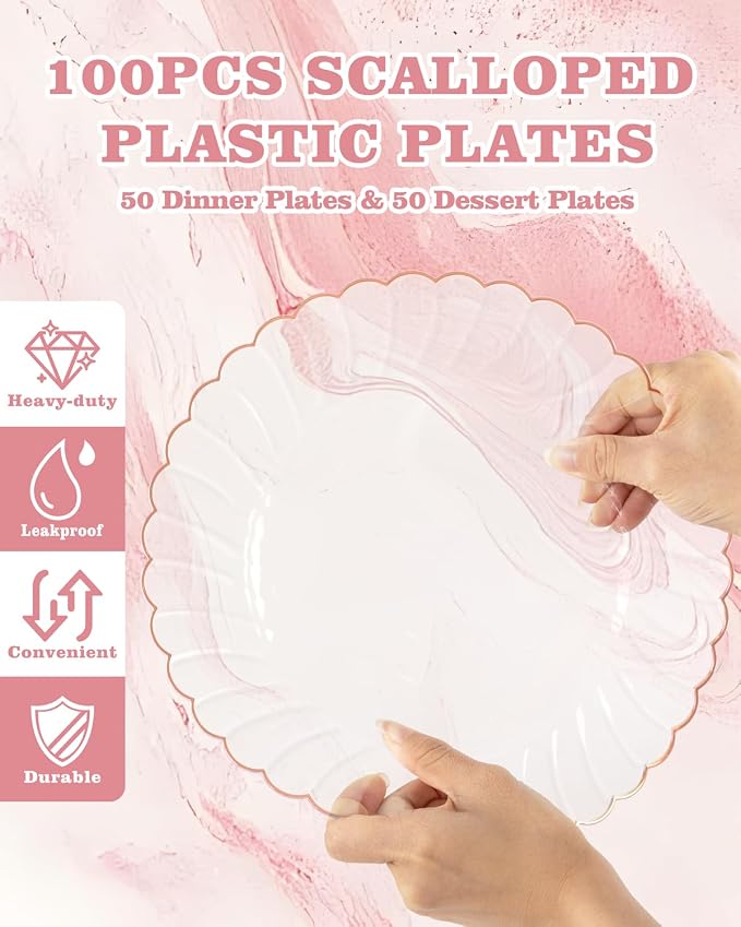YOUBET 100PCS Rose Gold Plastic Plates - Image 3