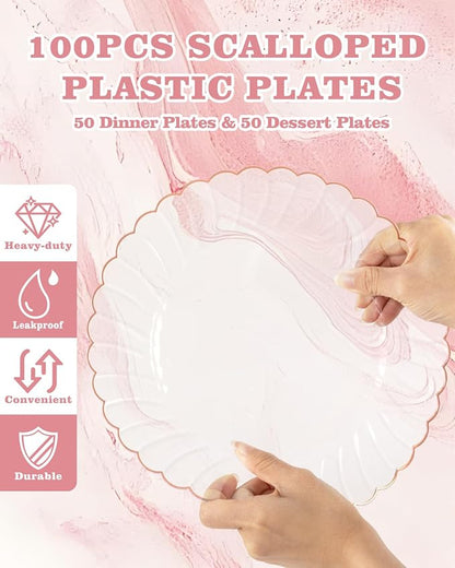 YOUBET 100PCS Rose Gold Plastic Plates - Image 3