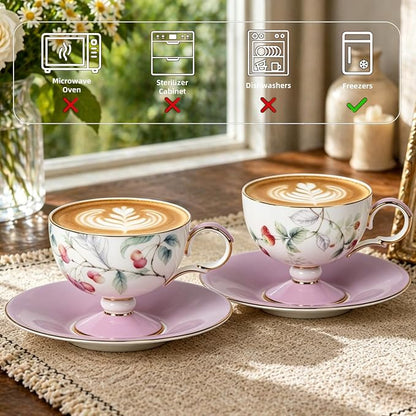 KAMMAK Tea Cups Set of 2, Ceramic Floral Pattern Demitasse Cup | Porcelain - Image 7