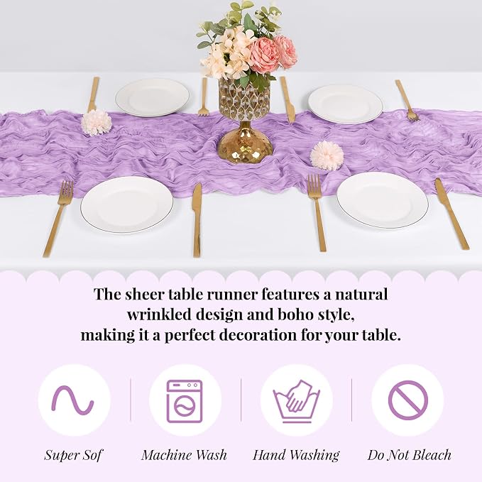 3 Pack Lavender Cheesecloth Table Runner, 17 x 108 Inch, Gauze Cheese Cloth - Image 5