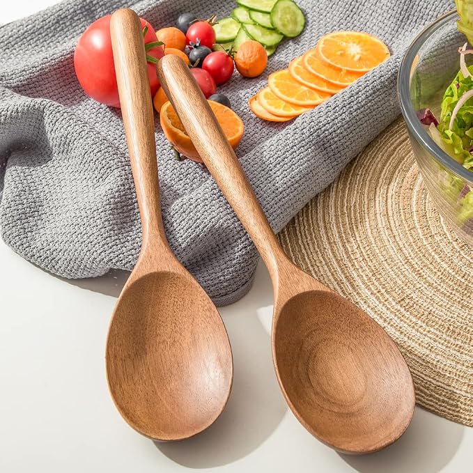 Wooden Spoons for Cooking, Wood Spoon Set of 2, Kitchen Serving Ladle Scoop - Image 6