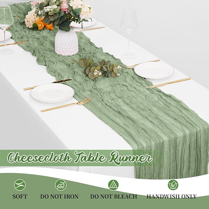16 Pack Sage Green Cheesecloth Table Runners 20x120 Inch Gauze Table Runner - Image 6