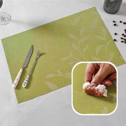 Leaf Placemats Set of 8 Non-Slip Heat-Resistant Vinyl Washable Place Mats for Kitchen Table Indoor Outdoor Durable (18"x12", Black)