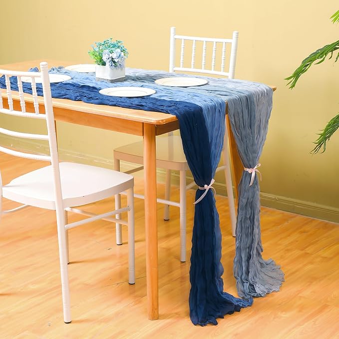 12 Pcs Gradient Blue Cheesecloth Gauze Table Runners | Boho Wedding Decor - Image 2
