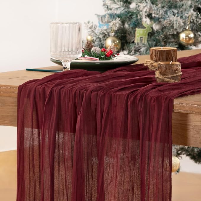 8 Pack Burgundy Cheesecloth Table Runner 10ft Sheer Gauze Events Decor | - Image 3