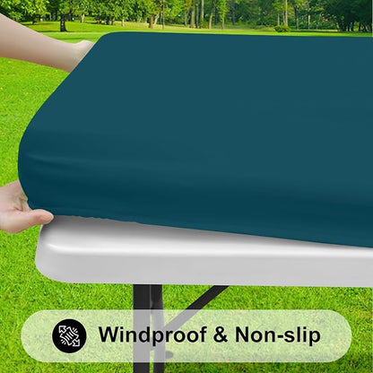 Smiry Rectangle Tablecloth, Elastic Fitted Flannel Backed Vinyl Tablecloths for 6ft Folding Tables, Waterproof Wipeable Table Covers for Indoor, Outdoor, Camping and Picnic (Peacock Blue, 30"x72")