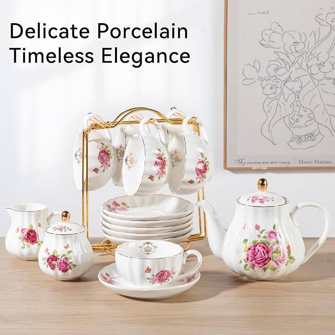 Porcelain Tea Sets British Royal Series, 8 OZ Cups & Saucer Service - Image 3