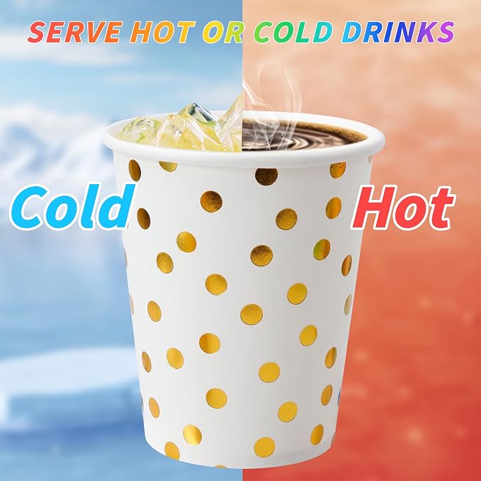 120 Pack White And Gold Paper Cups-9 oz Disposable Paper Cups - Image 3
