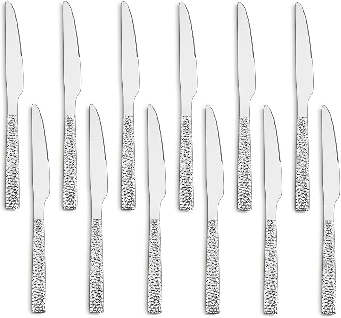 E-far Hammered Dinner Knives Set of 12, 8.9 Inch Stainless Steel Serrated Steak - Image 3