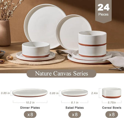 LIANYU 24 Pieces Porcelain Dinnerware Sets, Premium Plates and Bowls Set | - Image 2
