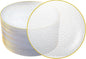 100PCS Clear and Gold Plastic Plates, 10 Inch Disposable Dinner Plates with Gold Rim, Heavy Duty Stone Texture Plastic Plates for Party and Weddings