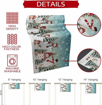 Teal Christmas Snowman Table Runner 108 Inches Long, Xmas Trees Snowflake Table - Image 7