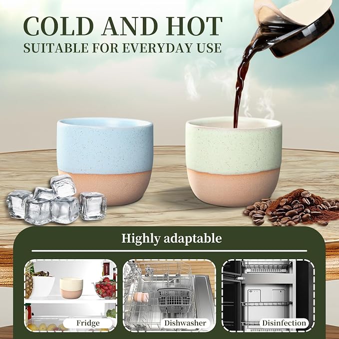 Double Espresso Cups Set of 4, 4 OZ/120 ML Handleless Espresso Mugs, Glazed - Image 4