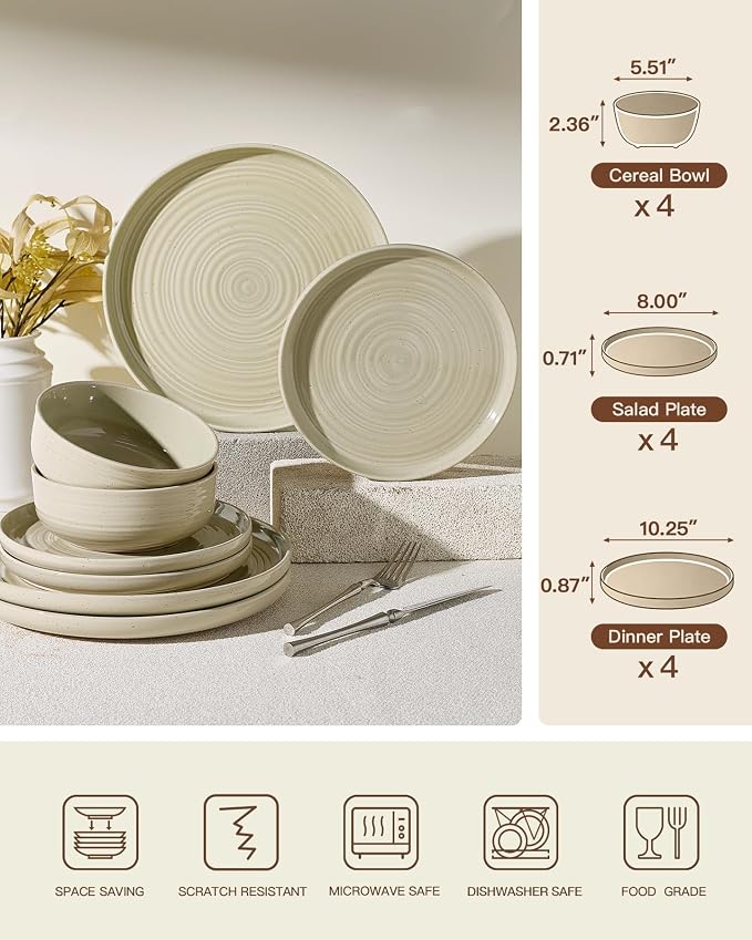 Stoneware Dinnerware Set for 4, Chip & Scratch Resistant Everyday Ceramics - Image 6