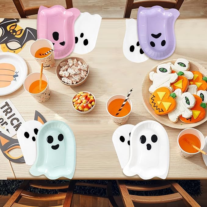180Pcs Halloween Ghost Party Supplies Paper Plates and Napkins Serve 60 | - Image 4