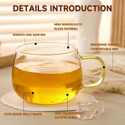Glass Tea Cups Set of 4, Dishwasher & Microwave Safe Large Coffee Mugs - Image 5