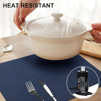 homing Faux Leather Heat Resistant Placemats 8 Packs, Waterproof Wipeable Dining PU Place Mats for Indoor & Outdoor, Easy to Clean, Dark Navy Blue