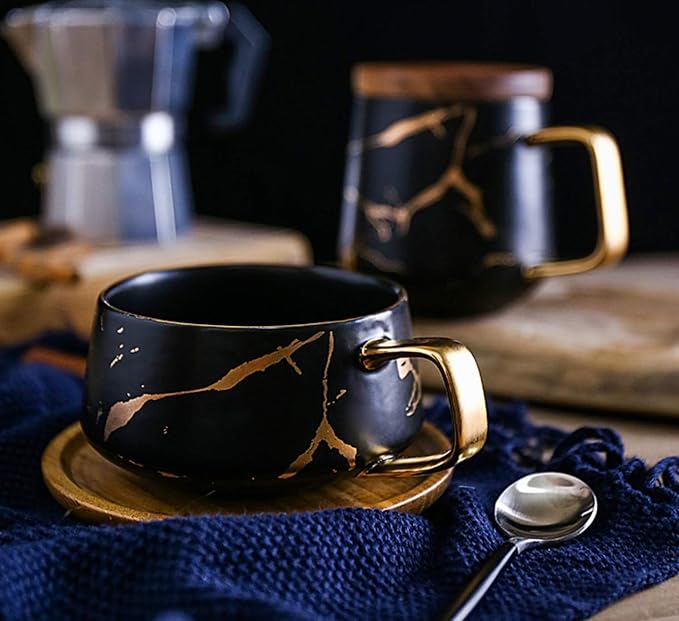 Jusalpha 10 oz Luxury Golden Hand Print Tea Cup and Saucer Set - Image 5
