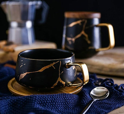Jusalpha 10 oz Luxury Golden Hand Print Tea Cup and Saucer Set - Image 5