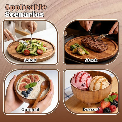 12 Pcs Wood Dinnerware Set, 8 Inch 10 Inch Round Wooden Plates and wooden bowl - Image 5