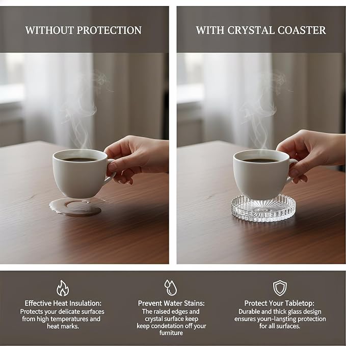 Round Modern Clear Coasters Set of 2, Glass Cup Coaster Modern Crystal Coasters - Image 4