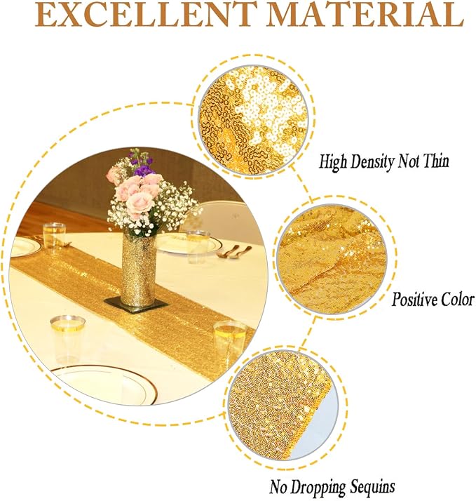 ShinyBeauty Gold Table Runner 90 Inches Long Sequin Table Runner - Image 4