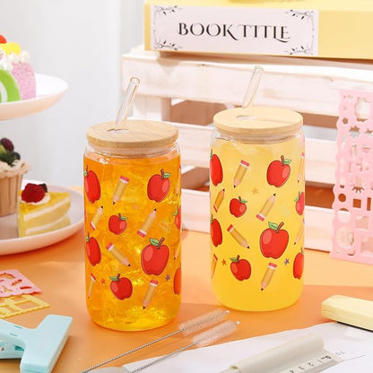 Sliner 2 Pcs Teacher Glass Cups Back to School Gifts Iced Coffee Tumbler - Image 2